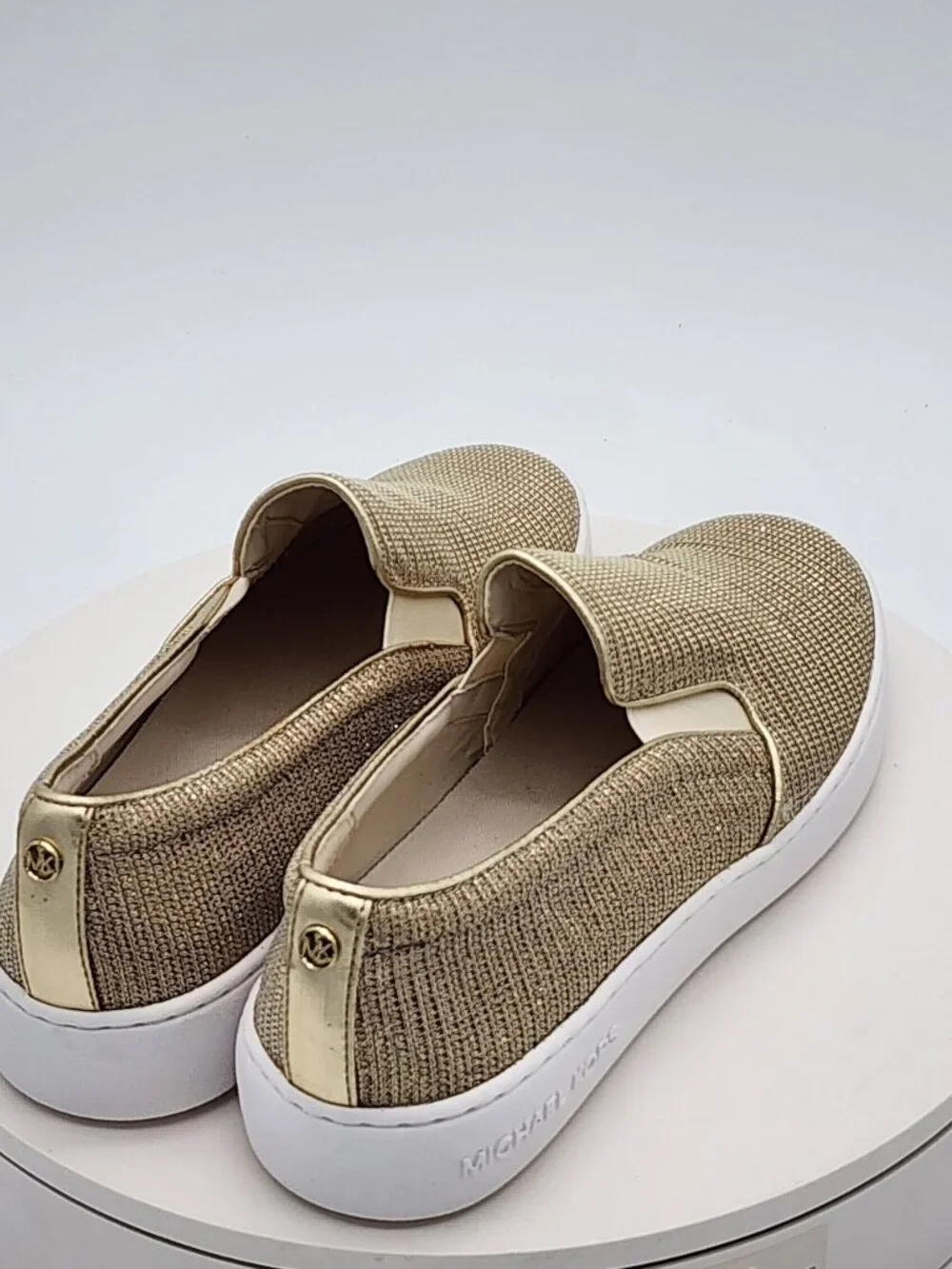 Michael Kors Keaton Pale Gold Glitter Slip-On Sneakers Women’s Size 8.5